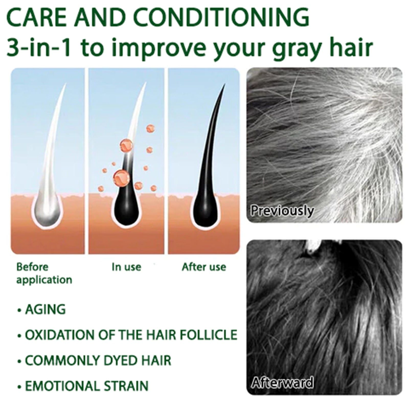 Black Hair Care Spray, Nourish Roots, Cover White Hair, Natural Shine, Anti-Aging ,100ml