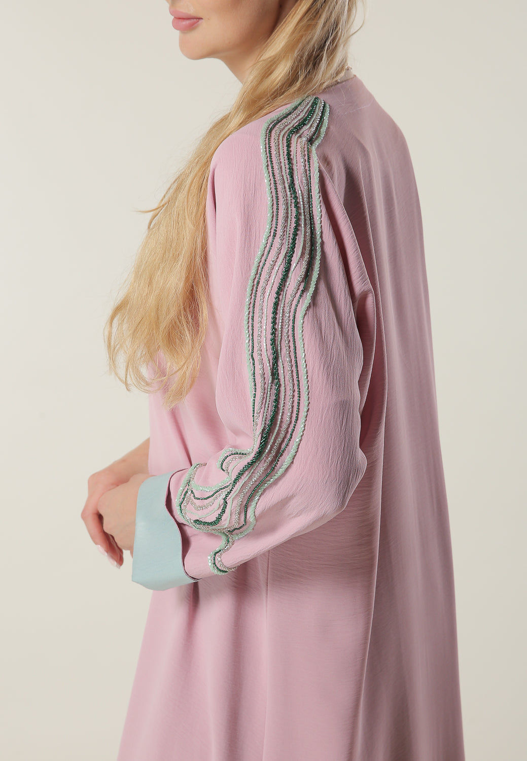 MOiSTREET Pink Embellished Abaya