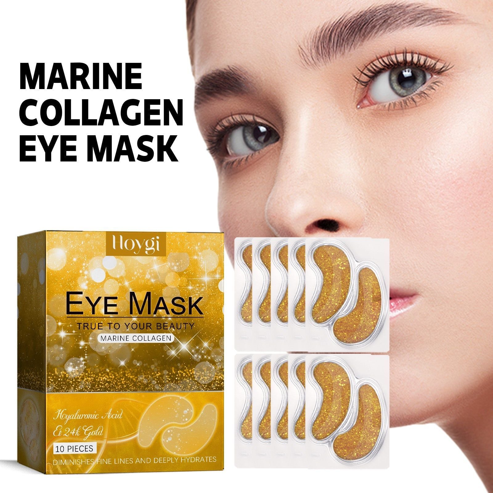 24K Gold Eye Patches, Fade Fine Lines, Dark Circles, Anti-Aging, Moisturizing ,10pcs