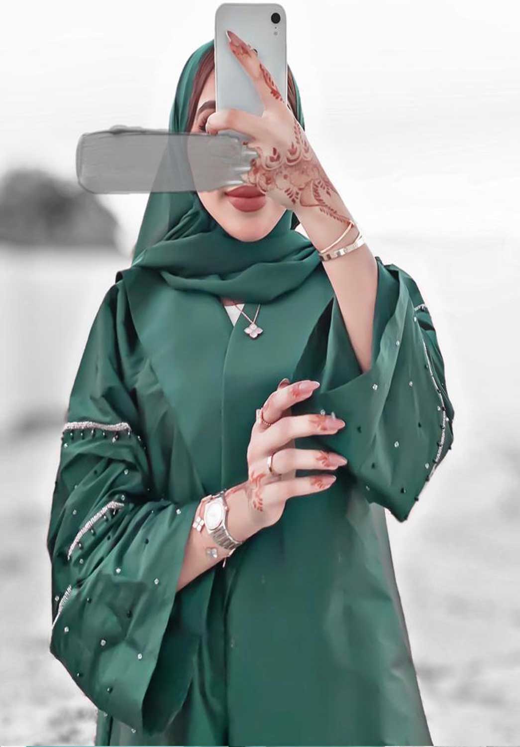 MOiSTREET Green Taffeta Abaya