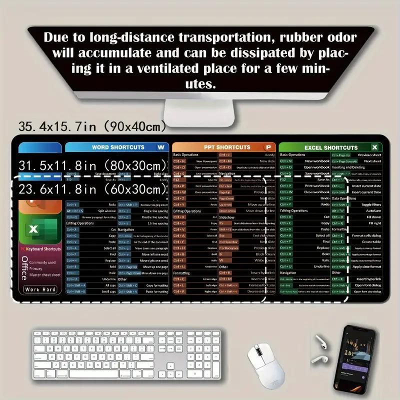 Keyboard Shortcut Desk Mat Mouse Pad 300x800x2mm
