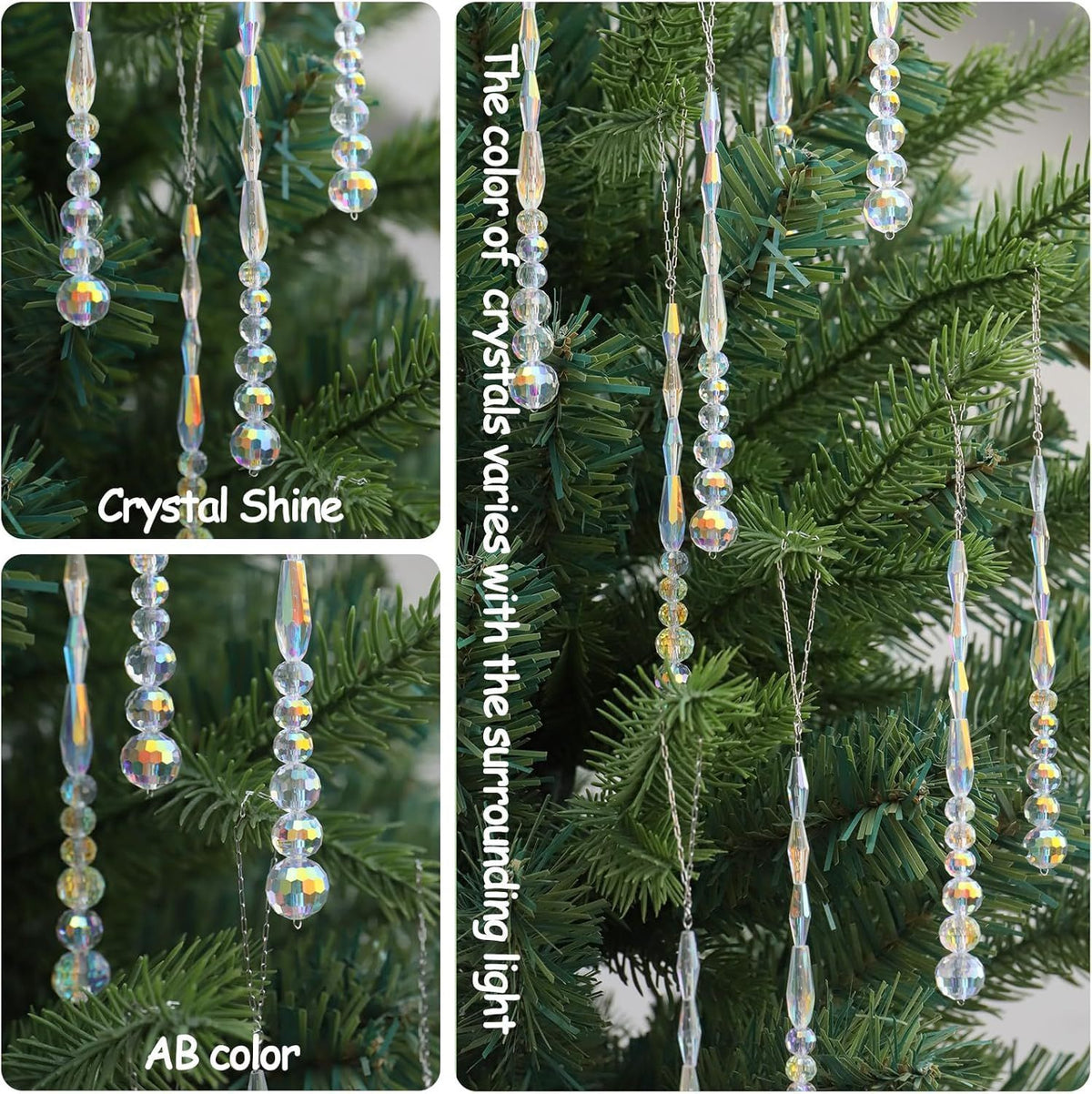 12 Pcs Christmas Tree Ornaments Crystal Icicle Glass Beads Hanging Pendants