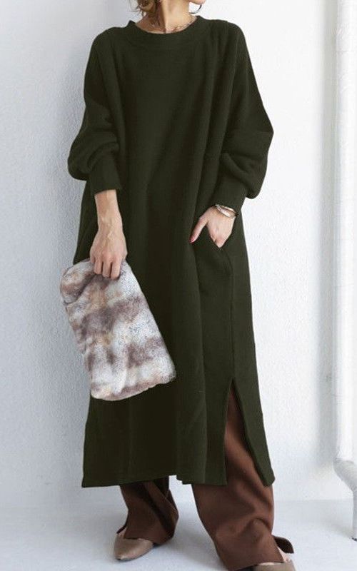 Women's Autumn Crew Neck Cotton Pullover Sweatshirt Dress
