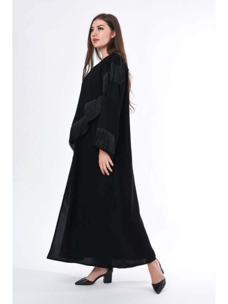 MOiSTREET Black Abaya with Fringe Detail