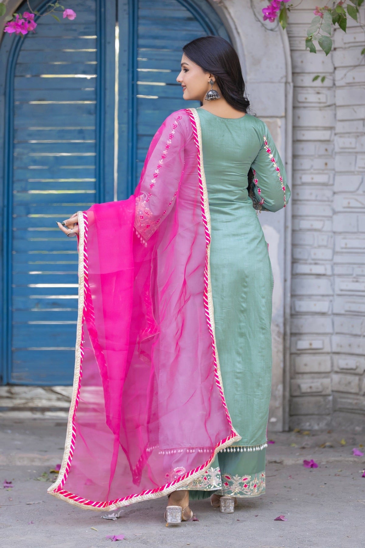 Fab Zone Women's Designer Kurti Palazzo Dupatta Suit Set