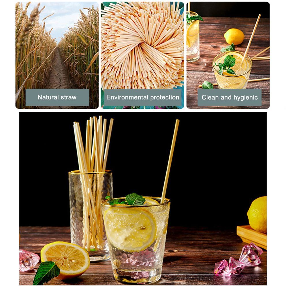 300Pcs Wheat Drink Straws Natural Biodegradable Drinking Straws Party Supplies