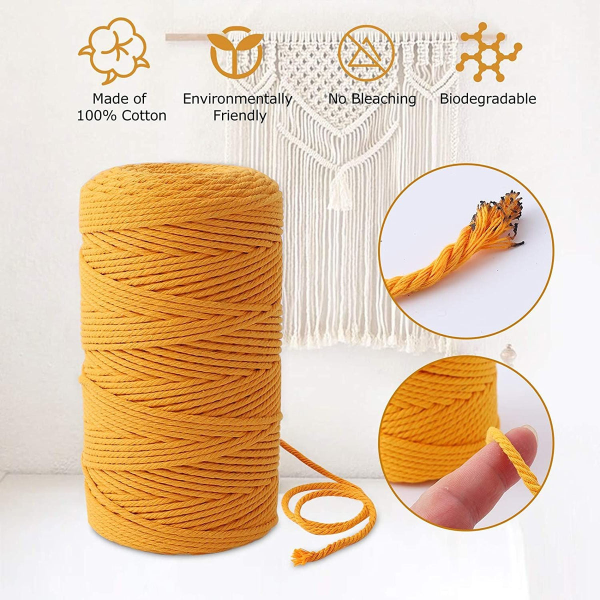 3 x 200 mm Cotton Cone Yarn Macrame Yarn Cotton Rope DIY Art Craft Knitting Tools
