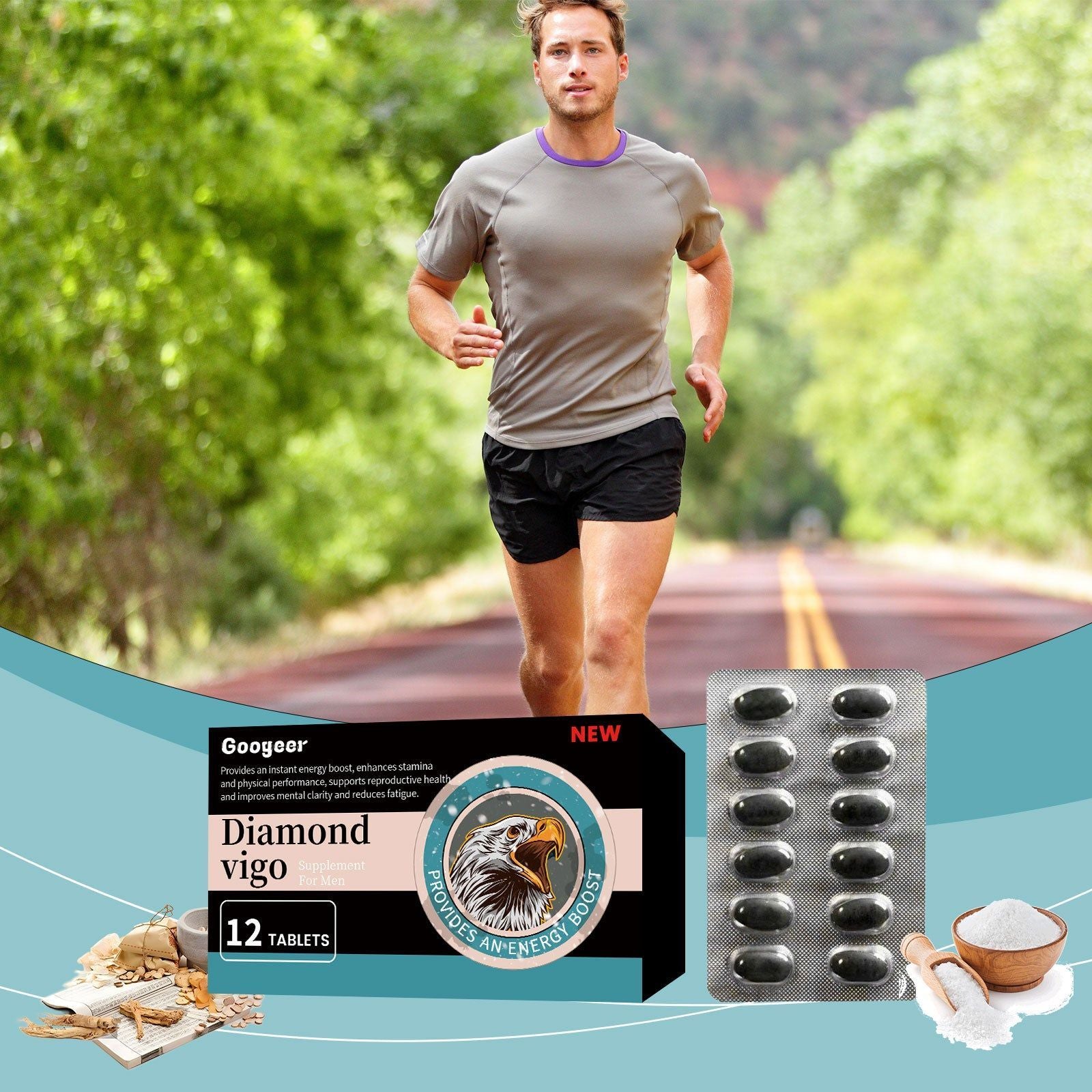 Diamond Vigo Body Care Supplement, Boost Energy, Support Vitality, Men's Health ,12tablets
