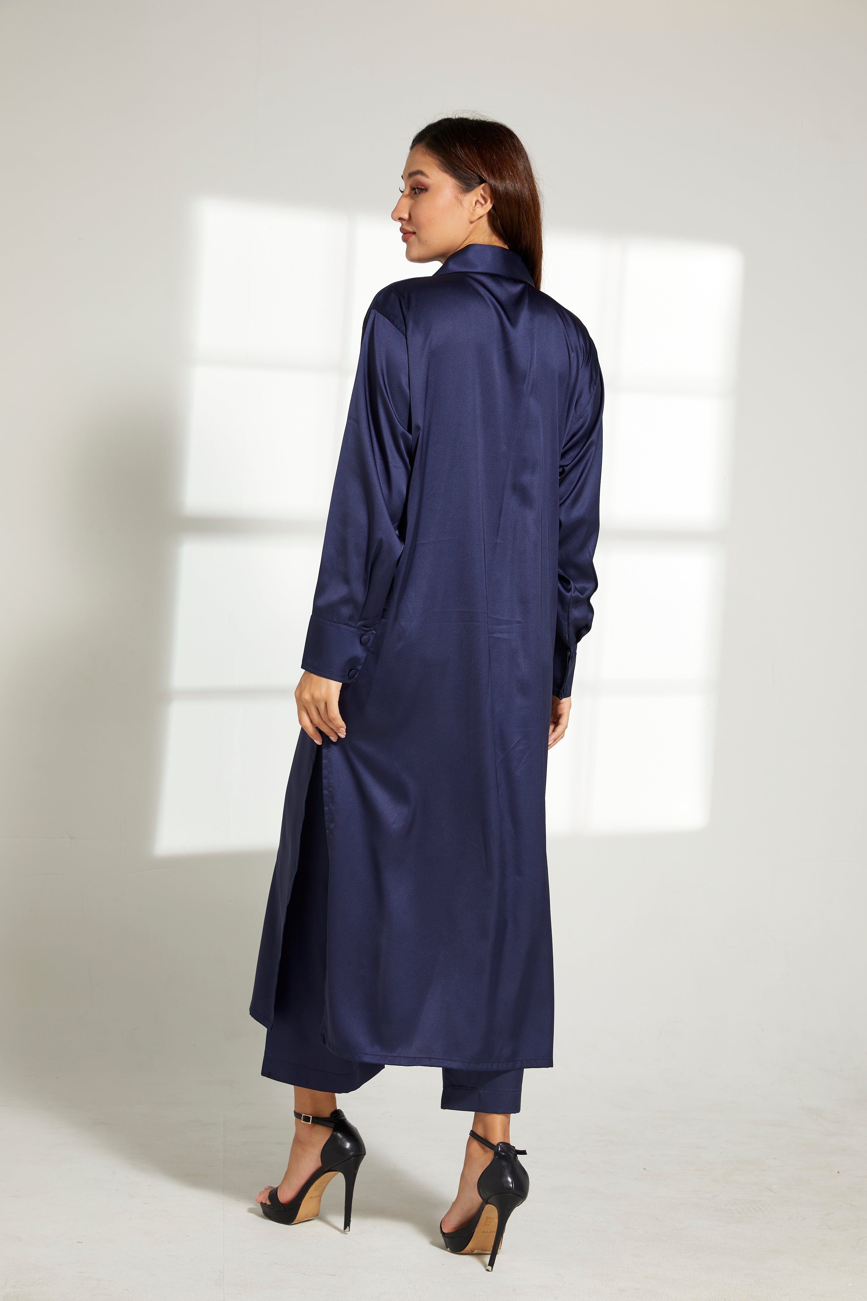 MOiSTREET Navy Silk Fabric  Top and Pants Set