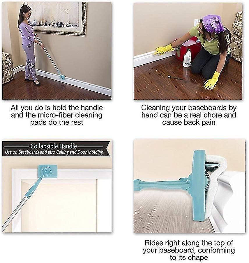 Extendable Baseboard Cleaner With Swivel Microfiber Mop and Reusable Pads