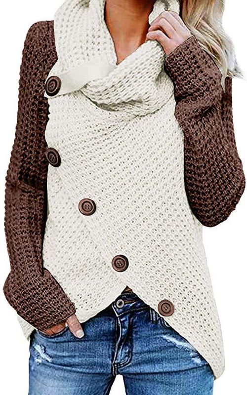 Winter Loose Turtleneck Sweater Long Sleeves Button Casual Pullover For Women