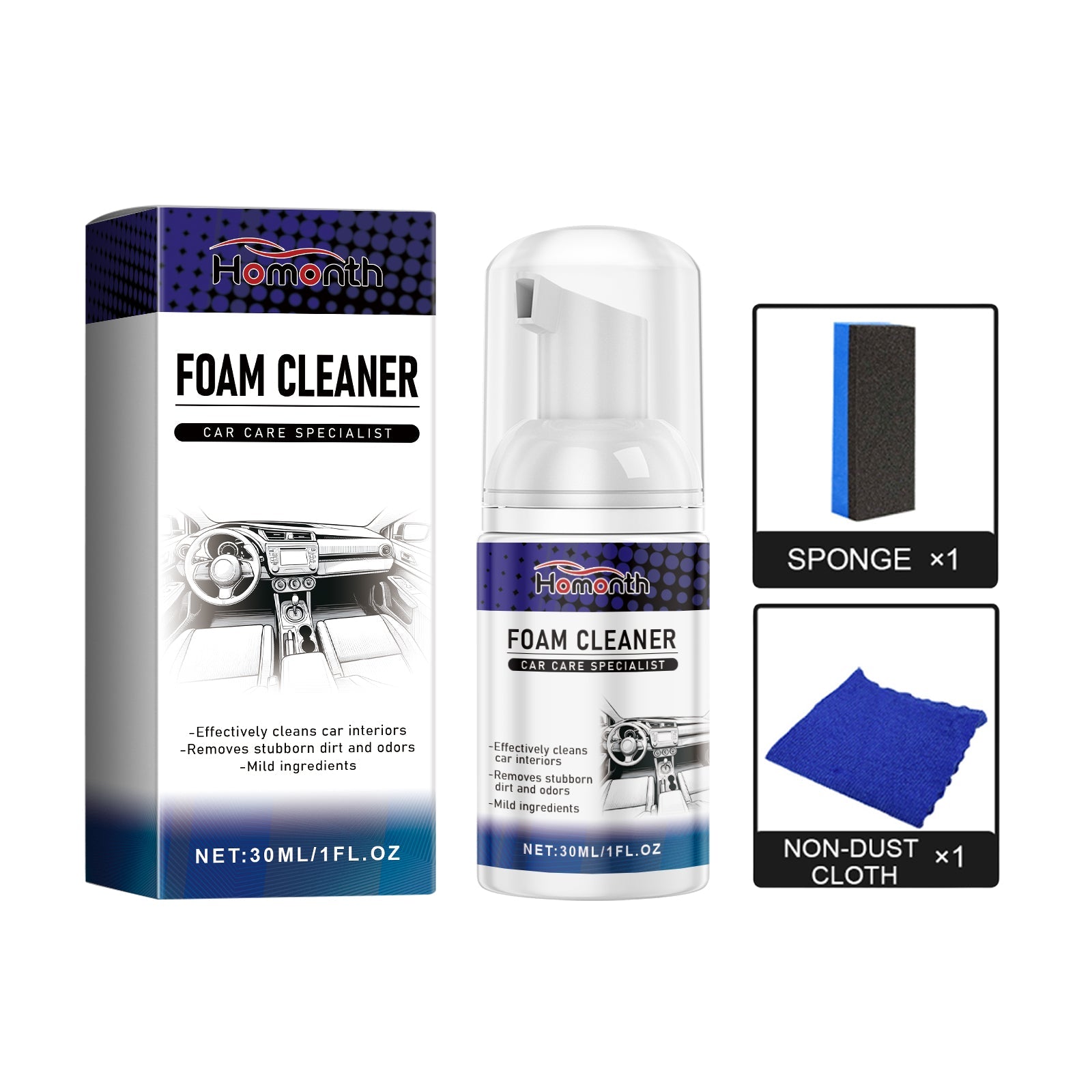 Car Interior Cleaner, Fast Car Maintenance, Decontamination, Brightening, Easy to Use ,1set