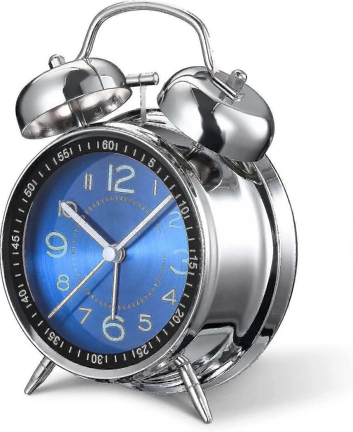 Loud Alarm Clock For Heavy Sleepers Adults,4 Inch Silent Non-ticking Quartz With Backlight,twin Bell (blue) zxin