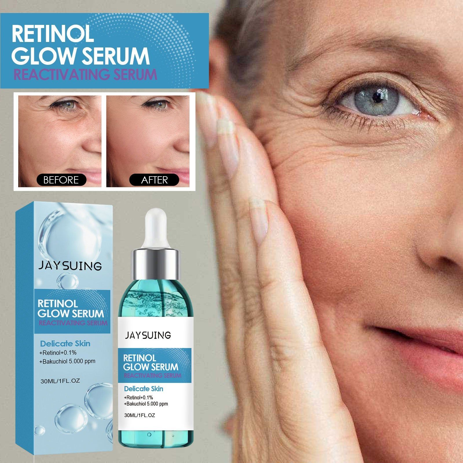 Retinol Glow Serum for Moisturizing and Anti-Wrinkle, Brightening Skin, Fading Fine Lines ,30ml