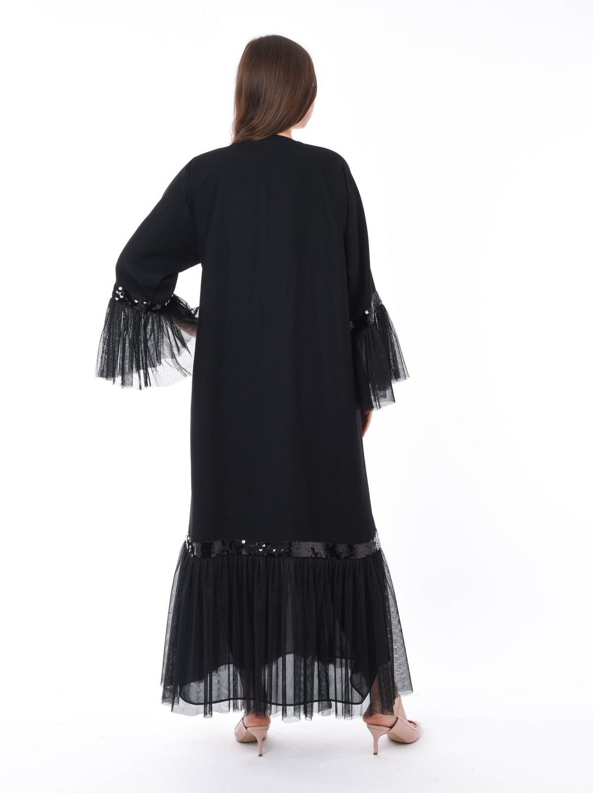 MOiSTREET Black Abaya with Mesh Hem