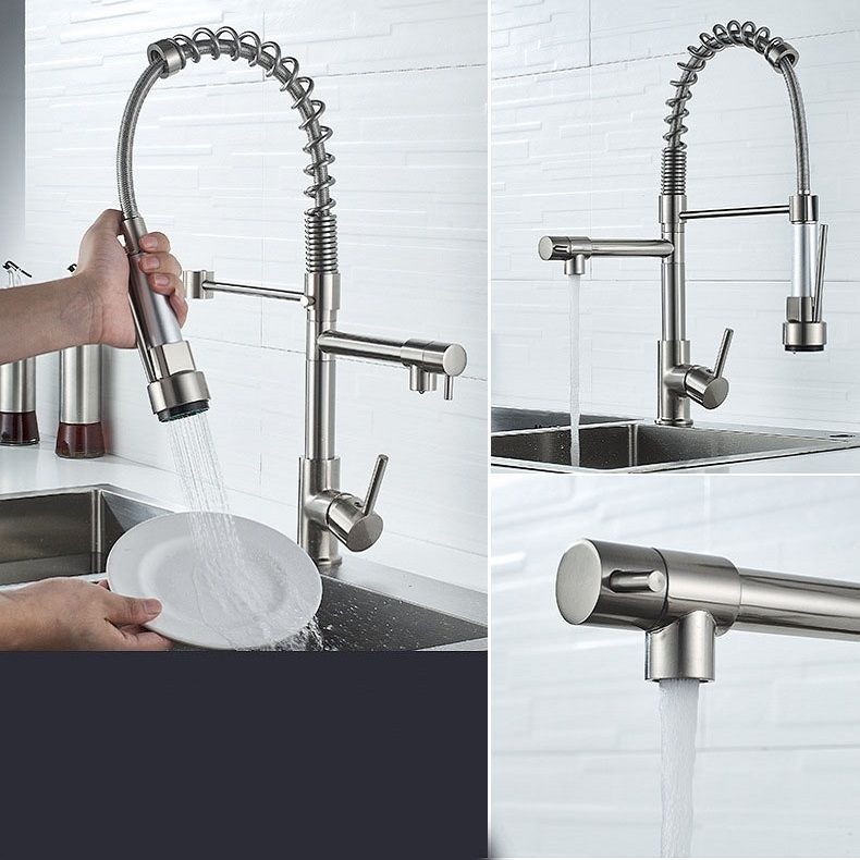 Kitchen Rotatable Spring Faucet , Specification: Brushed Brushed Silver