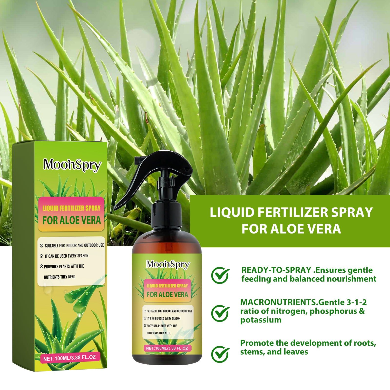 Boost Plant Growth with Premium Aloe Vera Fertilizer Spray, Fast Root & Leaf Health ,100ml