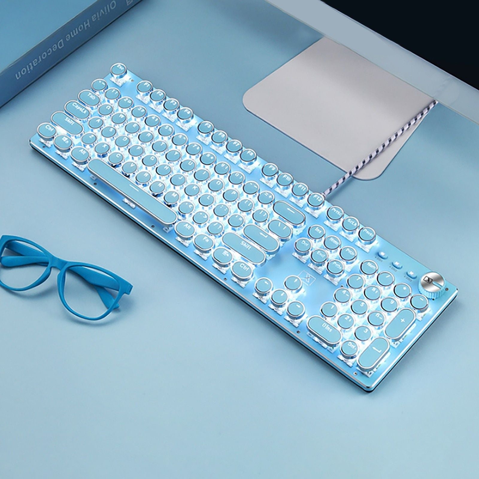 Retro Punk Gaming Mechanical Keyboard with Blue Switches White Backlight