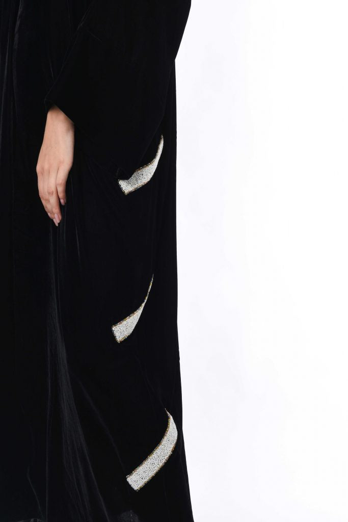 MOiSTREET Black Abaya with Embellished Hand embroidery