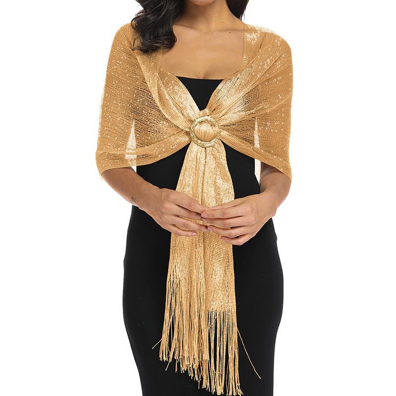 Gold Metallic Shawl Wrap for Women Evening, Wedding & Party