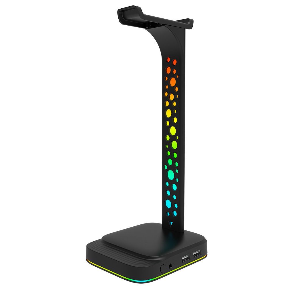 RGB Headphone Stand Gaming Headset Holder With 2 USB Charger And 3.5mm Port