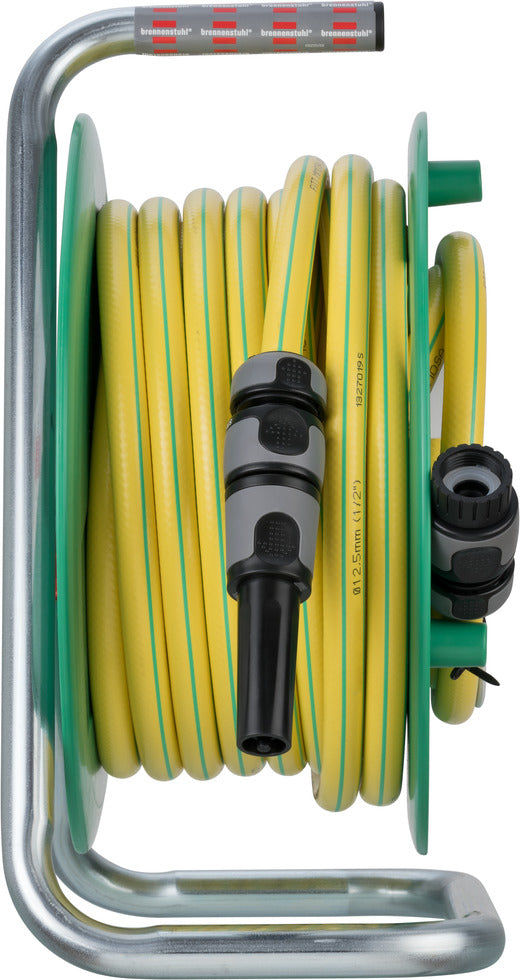 BRENNENSTUHL 1237130 Water hose reel with 20 meter (spraying nozzle, water stop, top connector), portable water hose reel for outdoors, hose colour: green