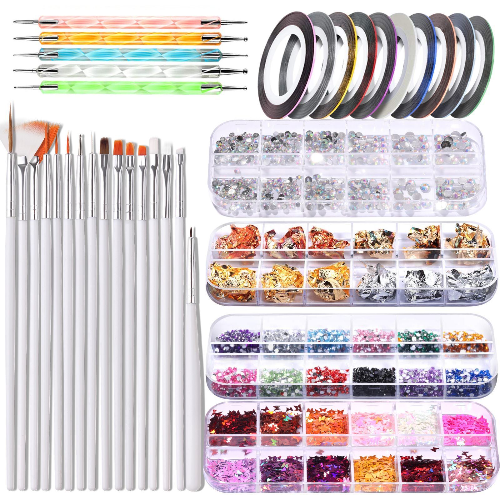Nail Art Brushes Kit Nail Design Decorations Set Dotting Tools Multicolor Nail Rhinestone