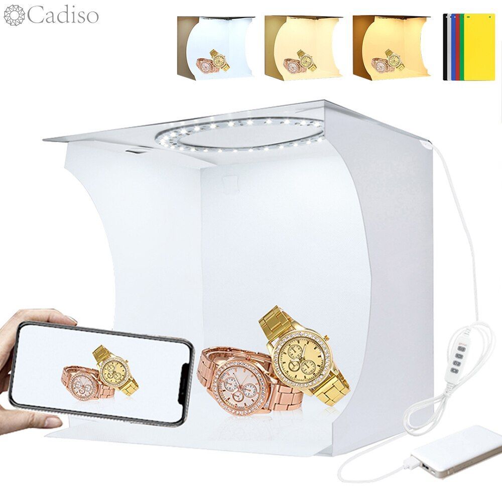 Cadiso-Mini Foldable LED Light Ring with Laptop Light Box for Photography, Softb