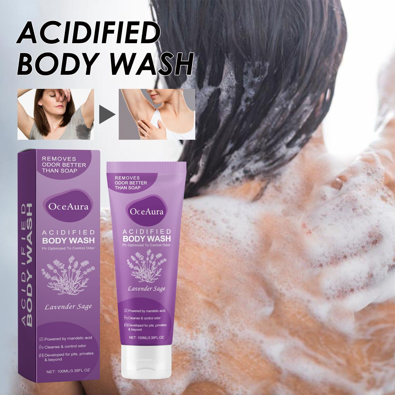 Acidified Body Wash, Deep Cleanse Skin, Long-Lasting Moisturizer, Refreshing Shower Gel ,100ml