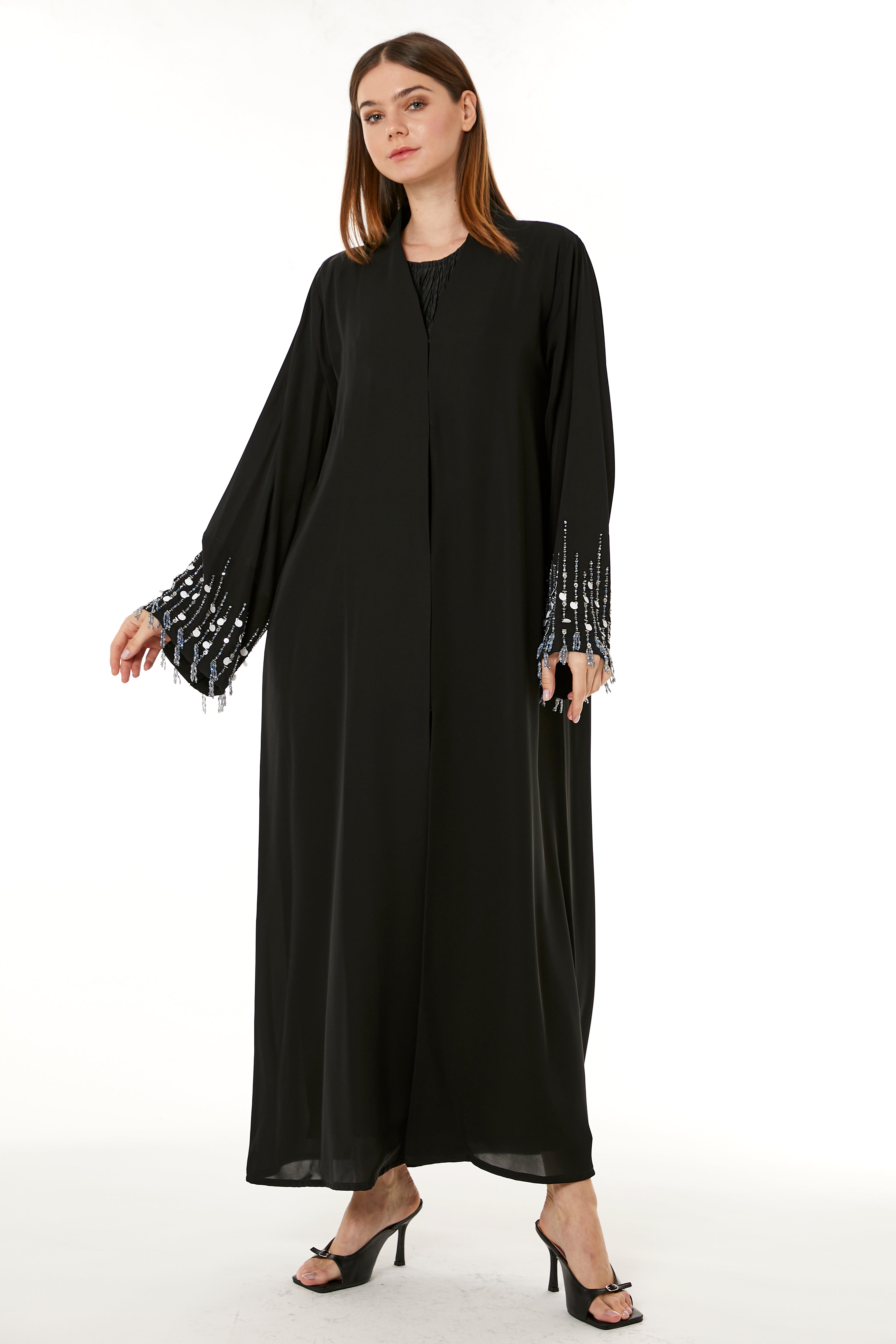 MOiSTREET Black Korean Nida Hand Embellished Abaya