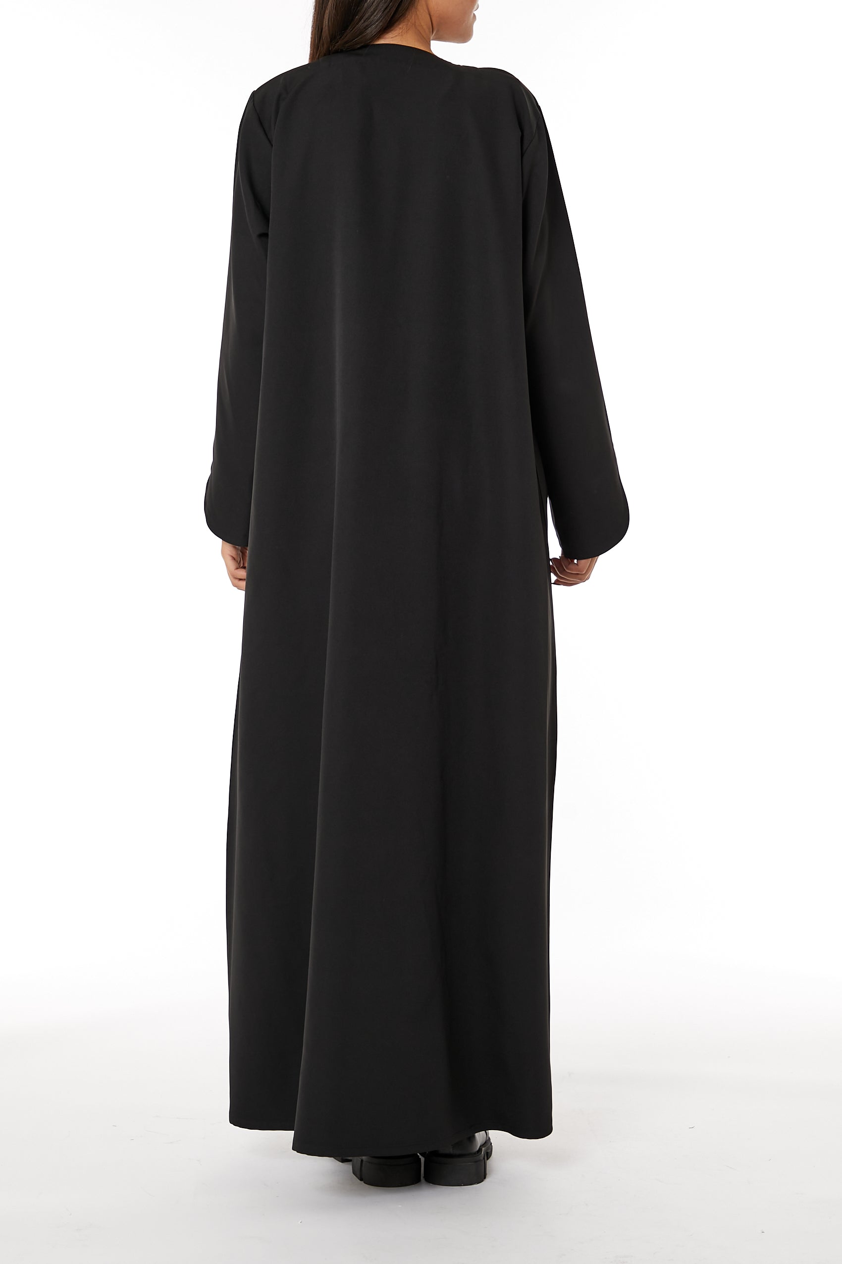MOiSTREET Black Front Embroidered Nida Open Abaya
