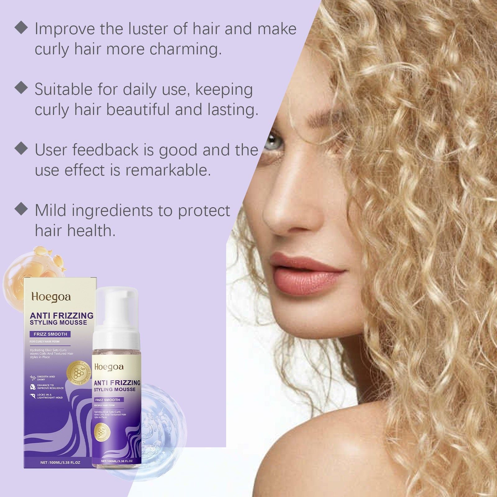 Curling Mousse for Voluminous, Shiny, Healthy Hair, Hair Styling, Easy to Use ,100ml