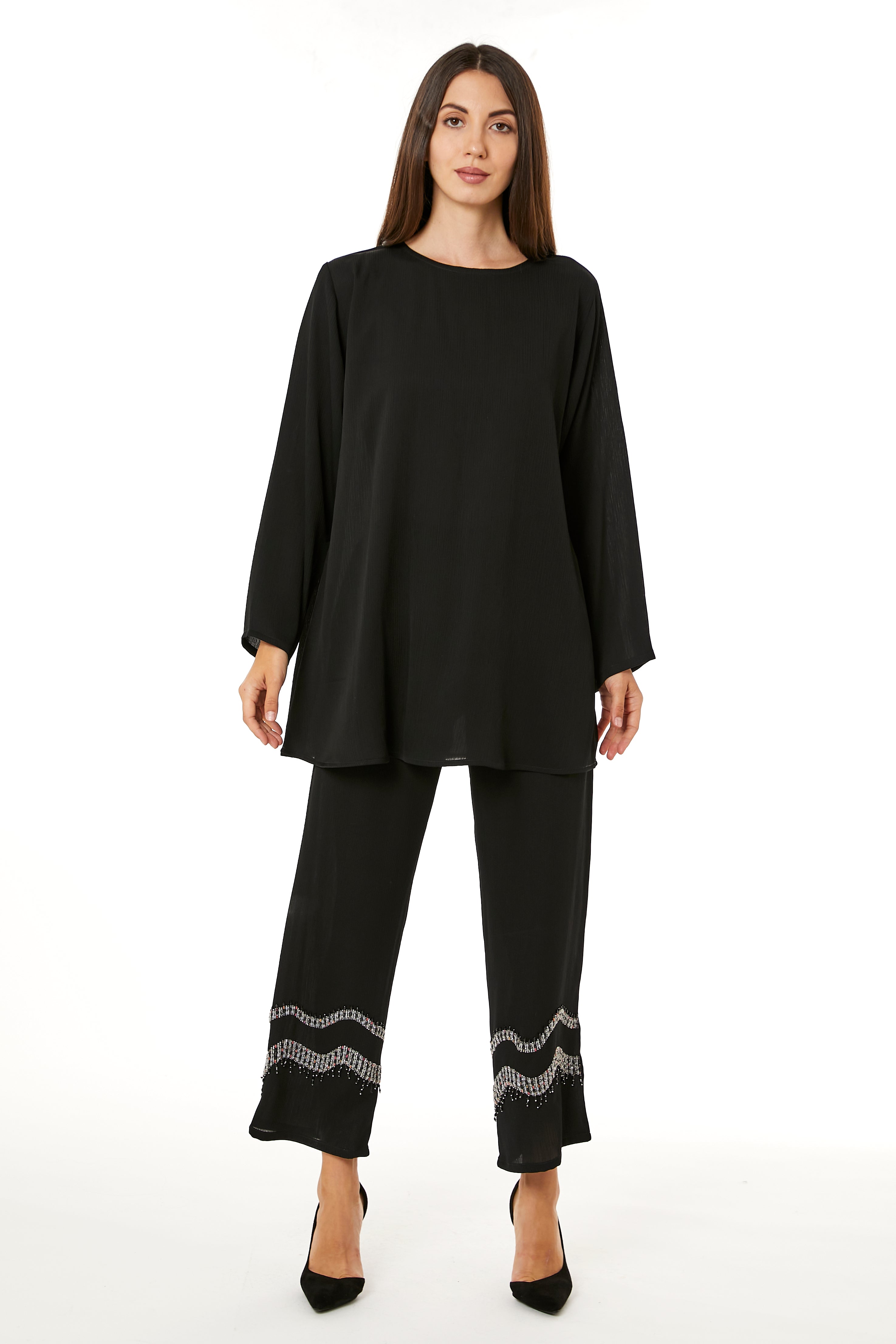 Black Zoom Top and Pants Set