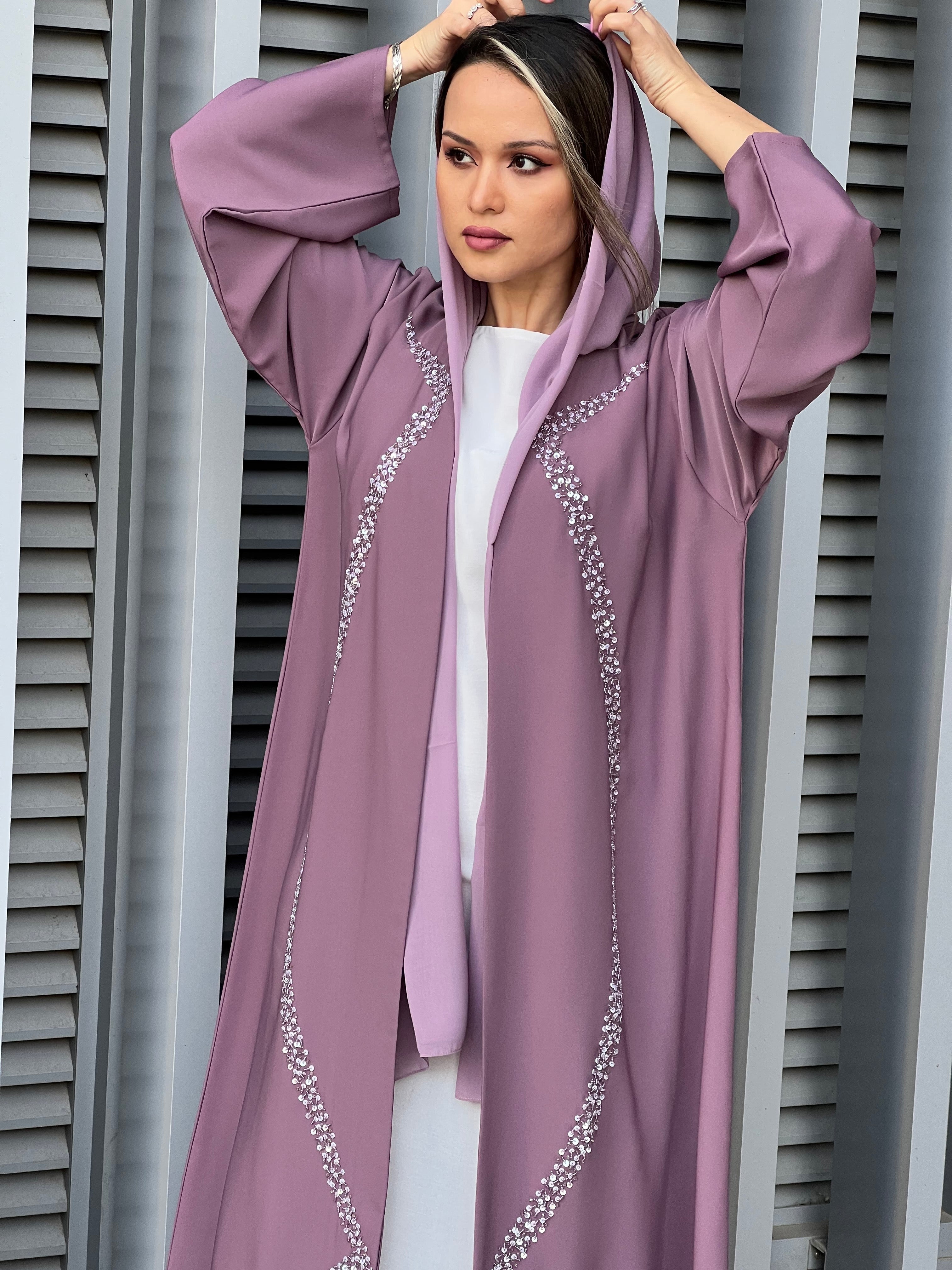 MOiSTREET Mountbatten Pink Korean Nada Embroidery Abaya