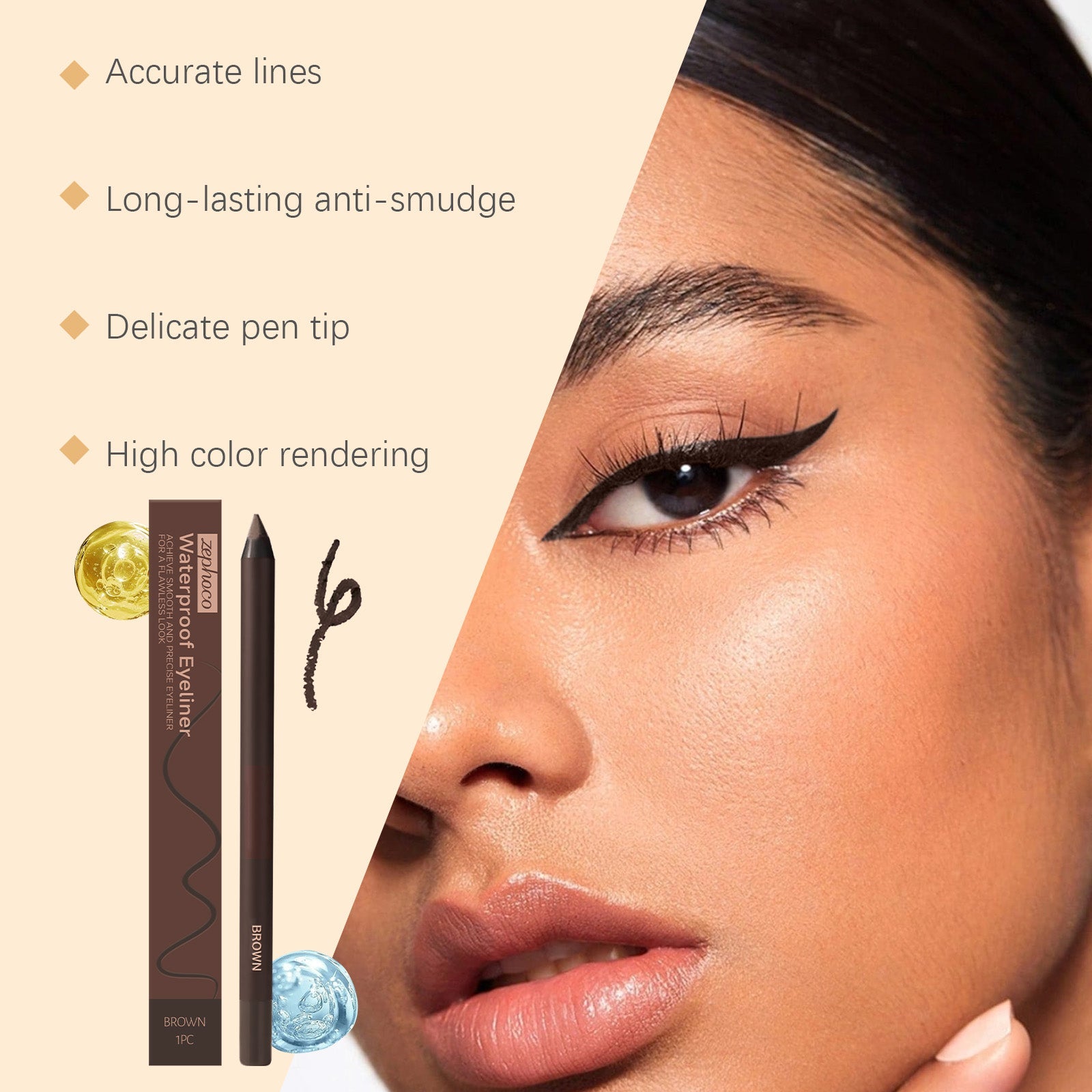Brown Eyeliner, Long-lasting Eye Makeup Pen, Smudge-proof, Precise Contour ,1pcs