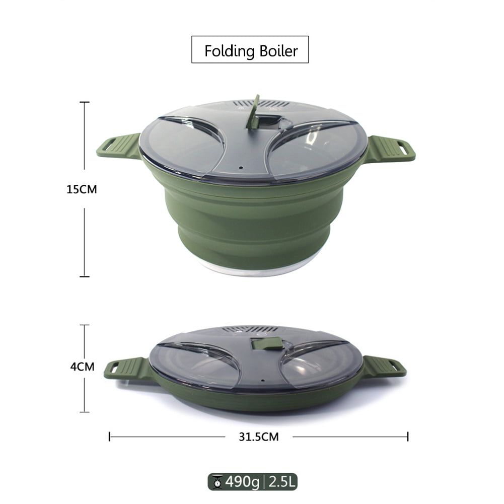 Outdoor Folding Pot Portable Camping Cooker Pot Silicone Kettle Pot Outdoor Camping Tools