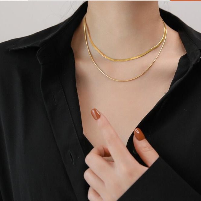 Women Double Layer Necklace Flat Stackable Chain Thin Chunky Necklace Jewelry Gift
