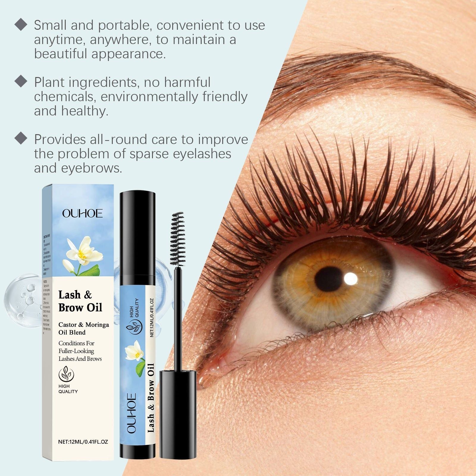 Curling Mascara for Long, Thick, Natural Eyelash and Eyebrow Care, Waterproof, Nourishing, Easy to Use ,12ml