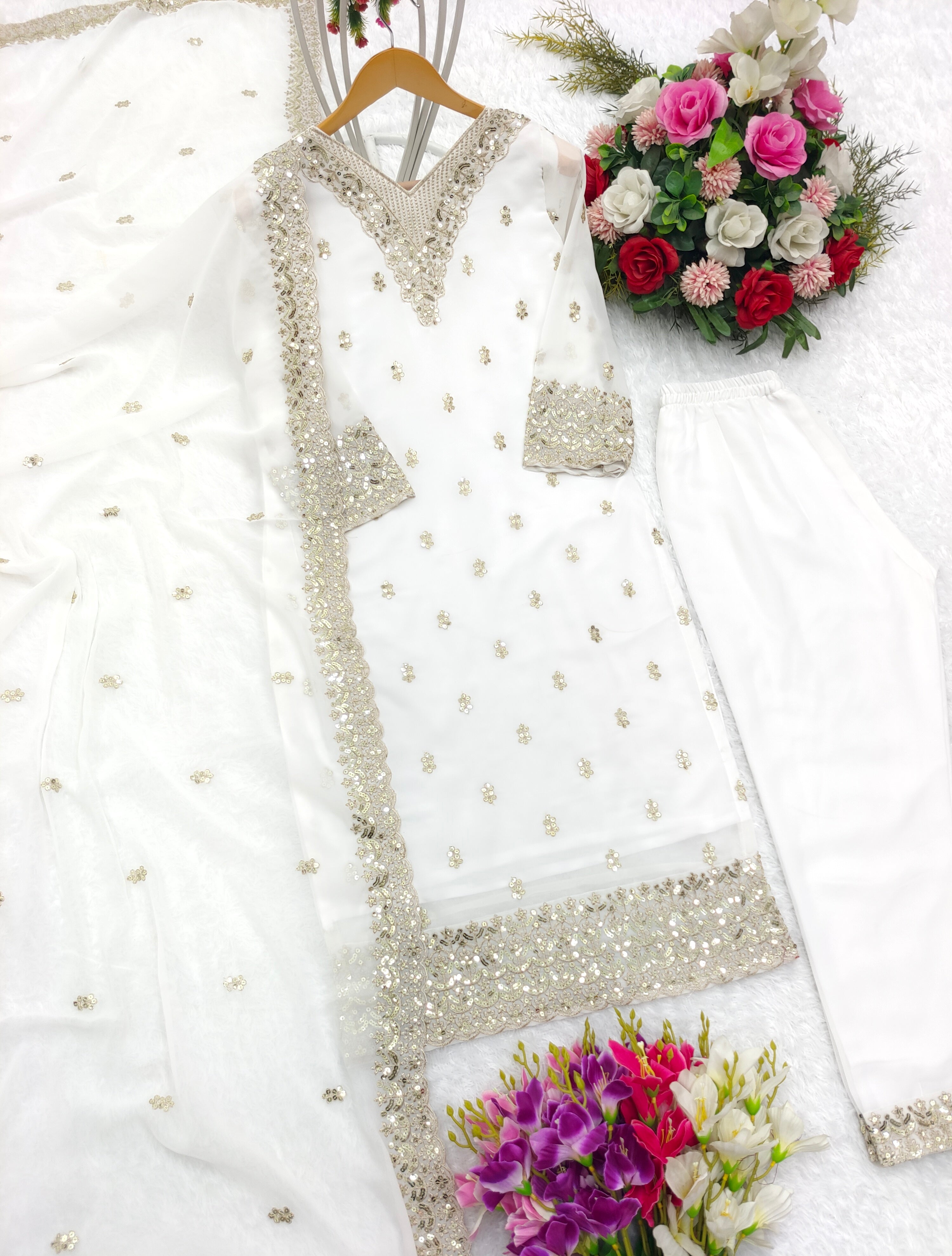 Designer Party Wear Top-Plazzo With Dupatta Set