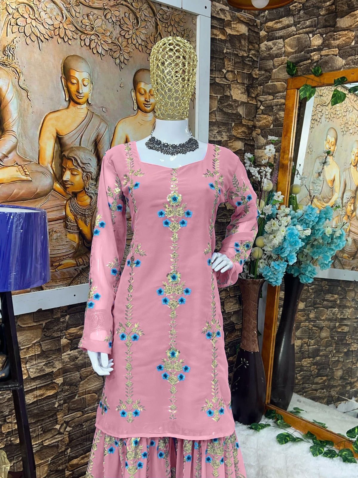 Fab Zone Women's Sharara Kurti Outfit With Fancy Net Dupatta