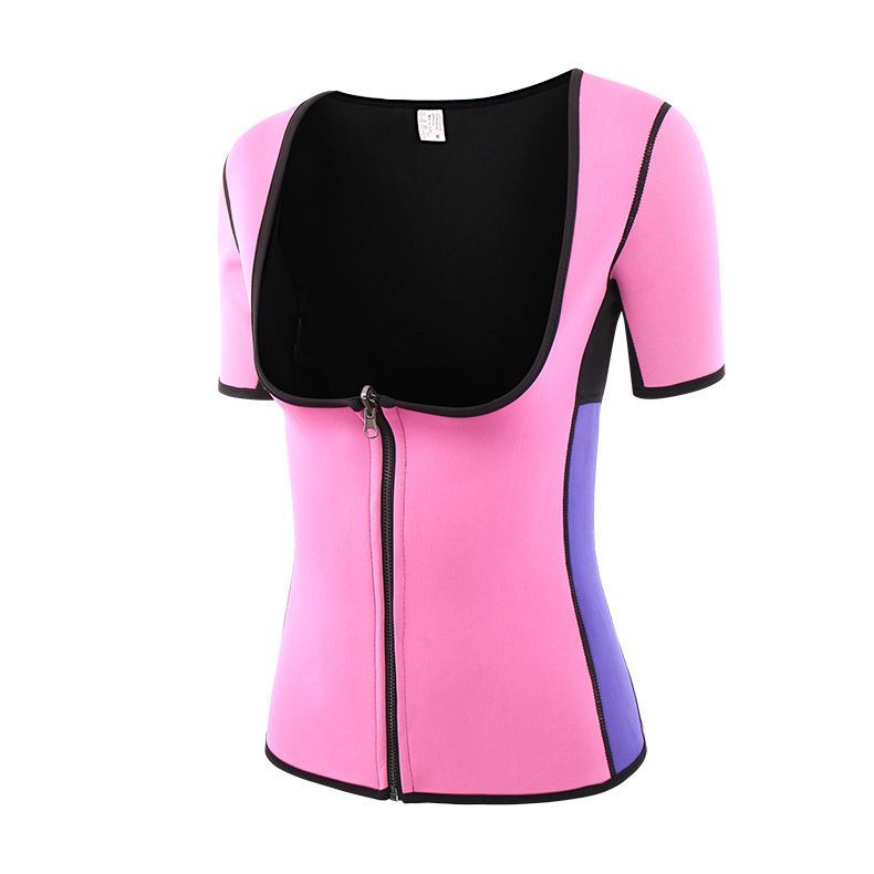 Ladies Yoga Corset Tighten Belly Short Sleeve Support Breast Zipper Shapewear