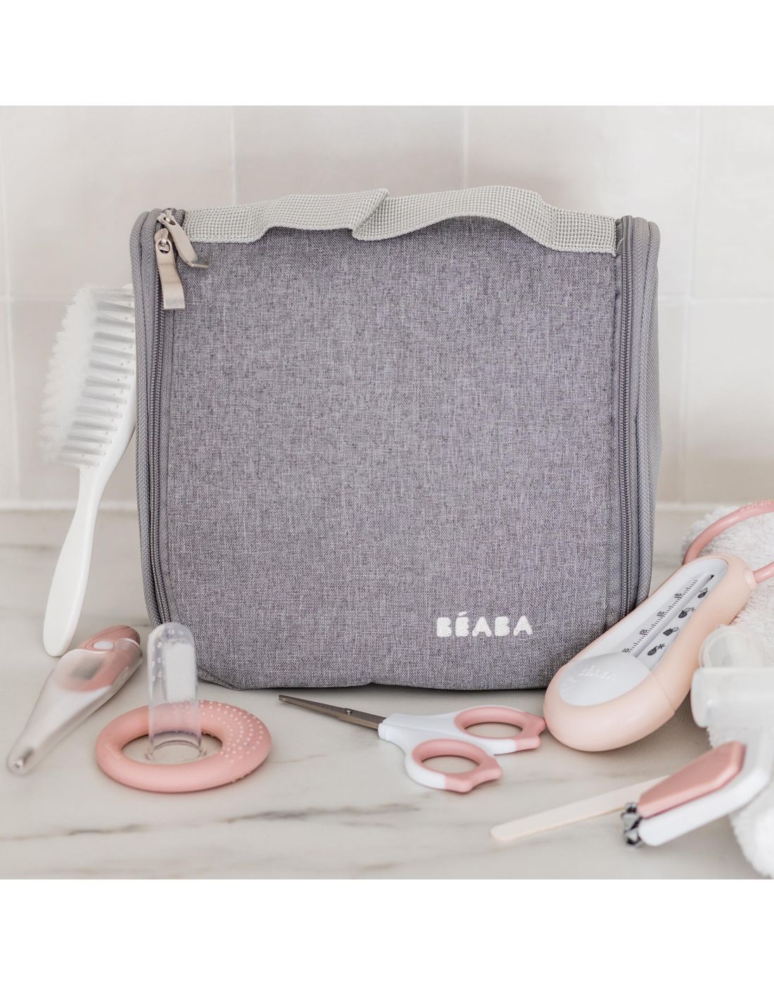 Beaba Hanging Toiletry Pouch With 9 Accessories Pink