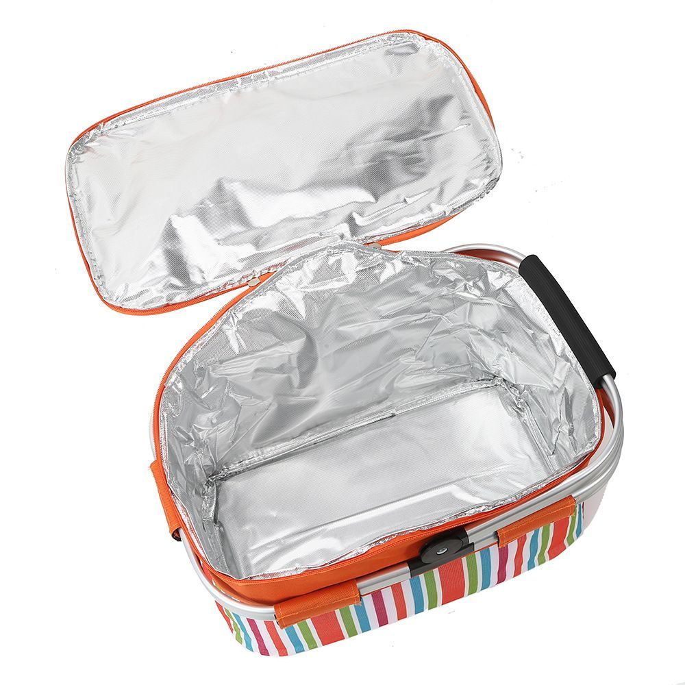 Insulated Picnic Basket Foldable Thermal Cooler Tote with Aluminum Handle