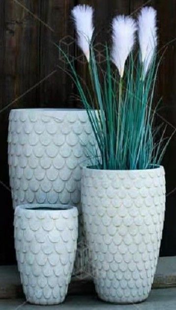 28x48cm Scalloped White Fiberclay Planter #KD-102
