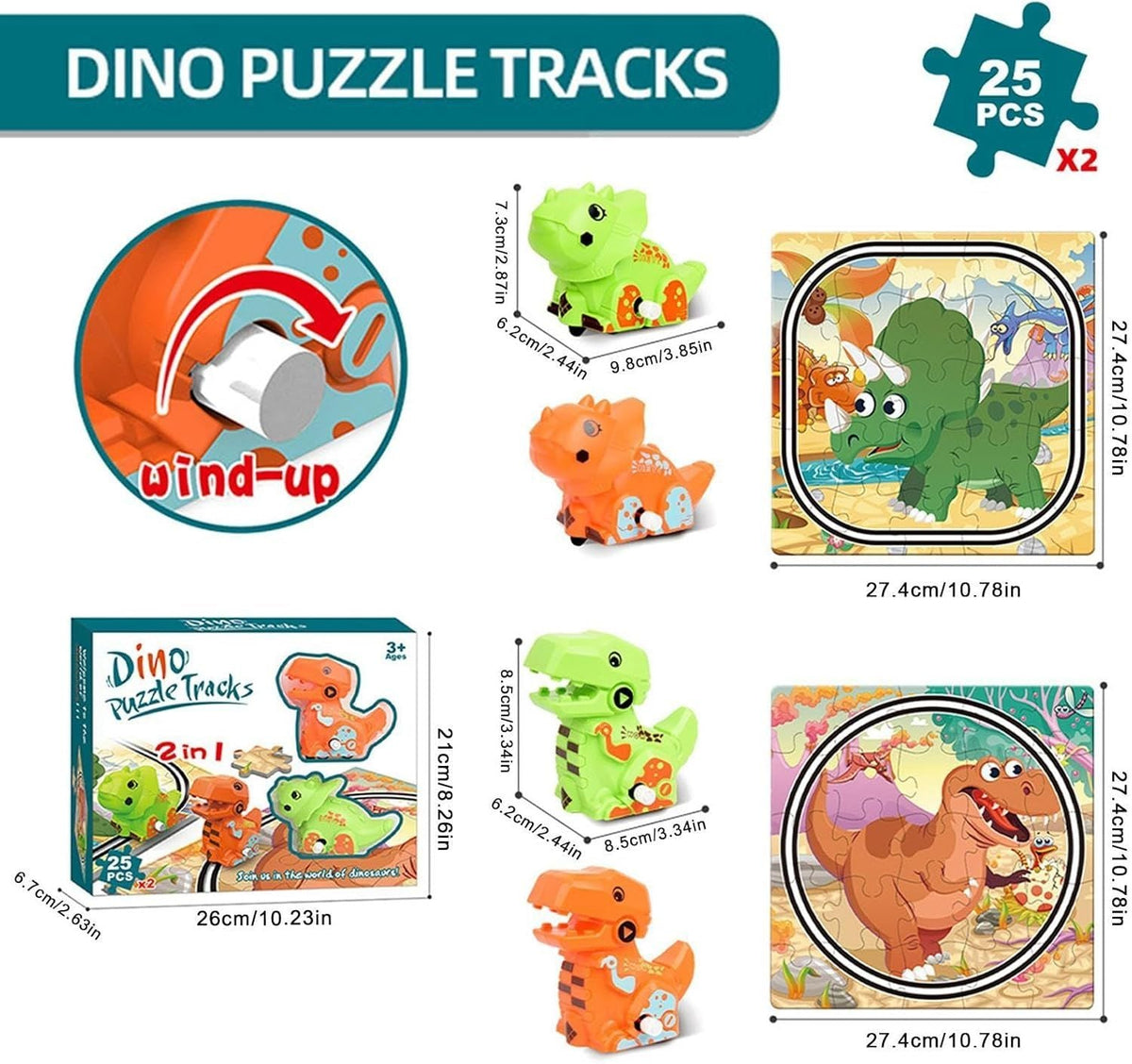 Wind Up Dinosaur Puzzle Rail Track Dino Trail Puzzle Track Car Set Kids Toy