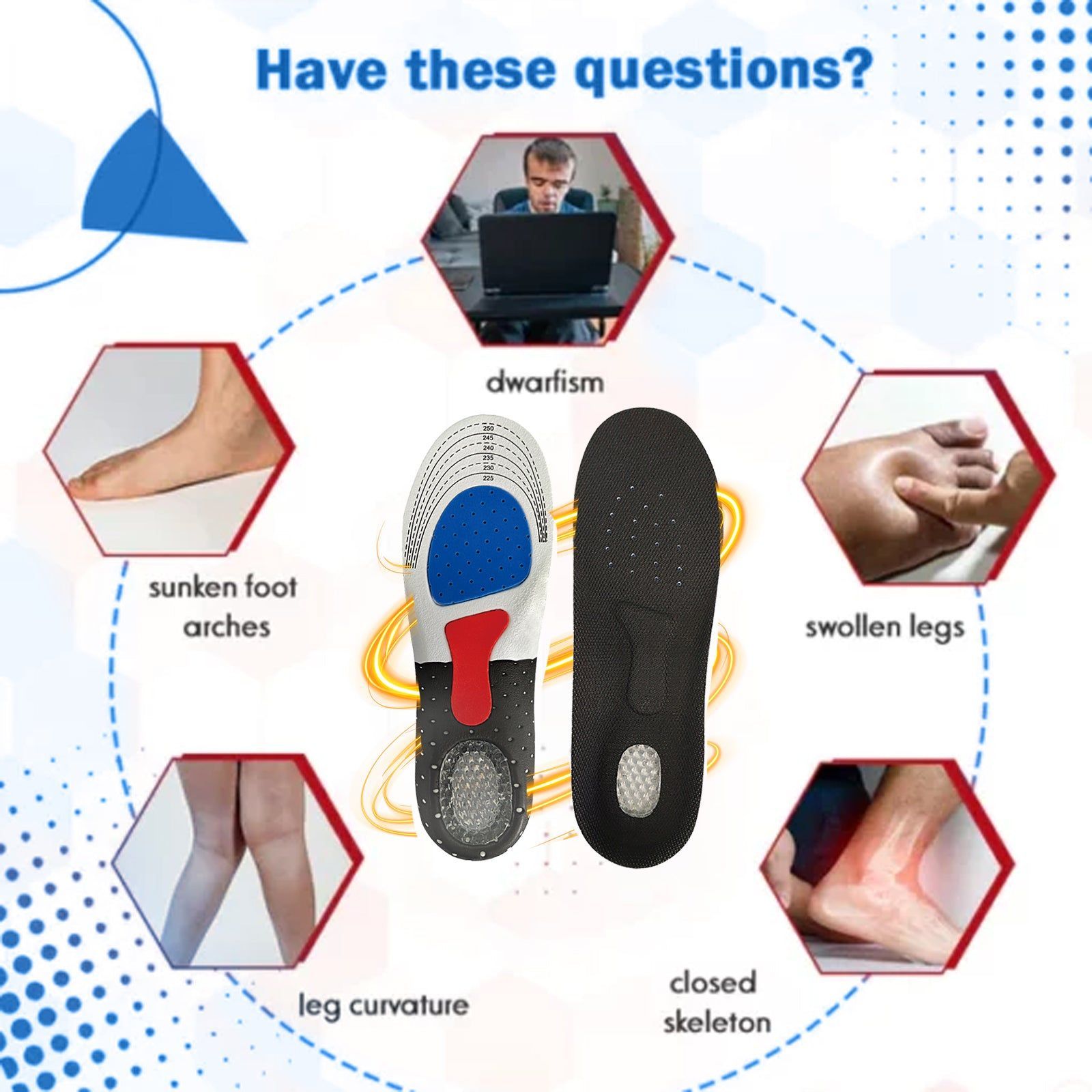 Boost Your Height and Foot Care with Soft Arch Support Insoles, Pain Relief ,1pair