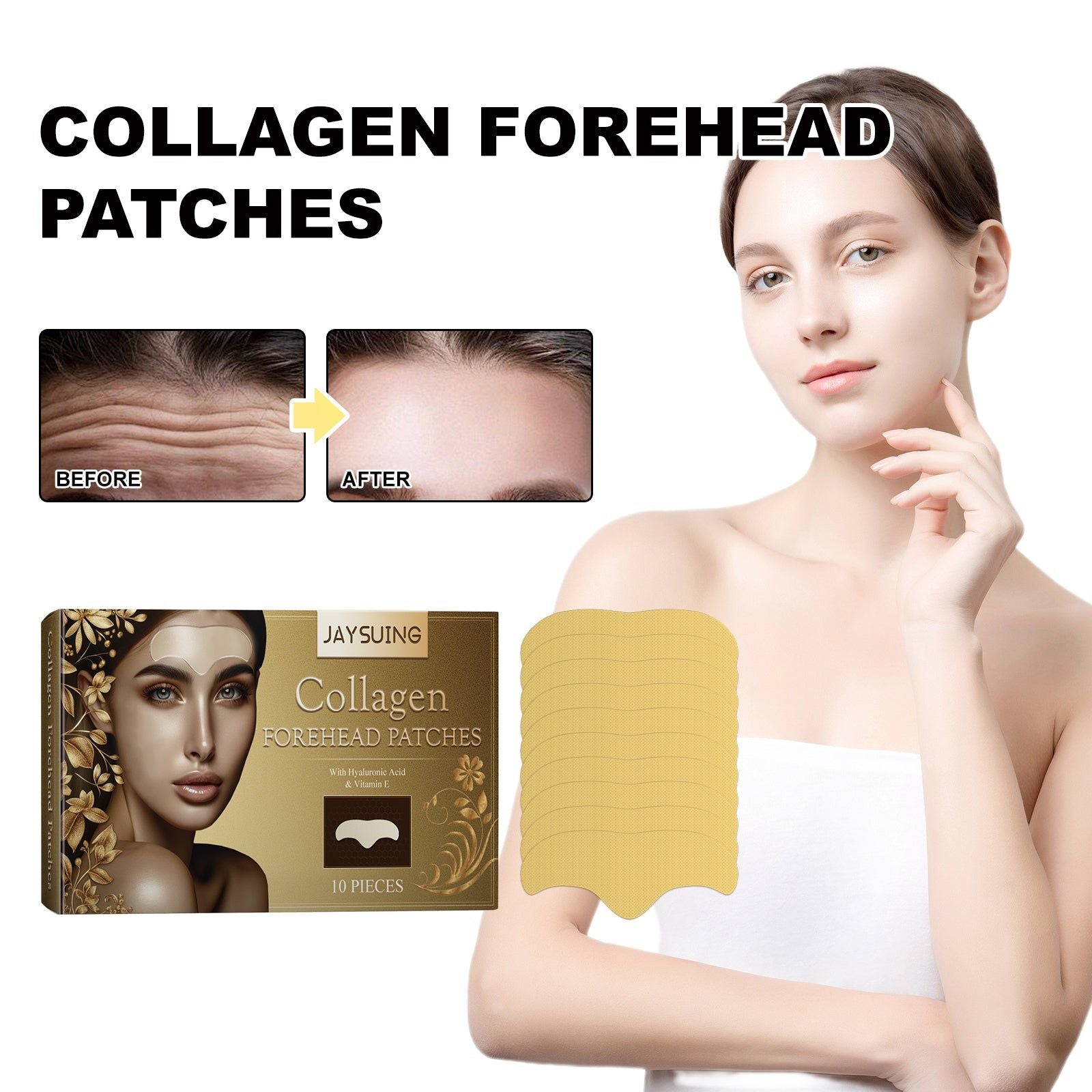 Collagen Forehead Patches, Firming Skin, Reduce Wrinkles, Youthful Glow ,10pieces