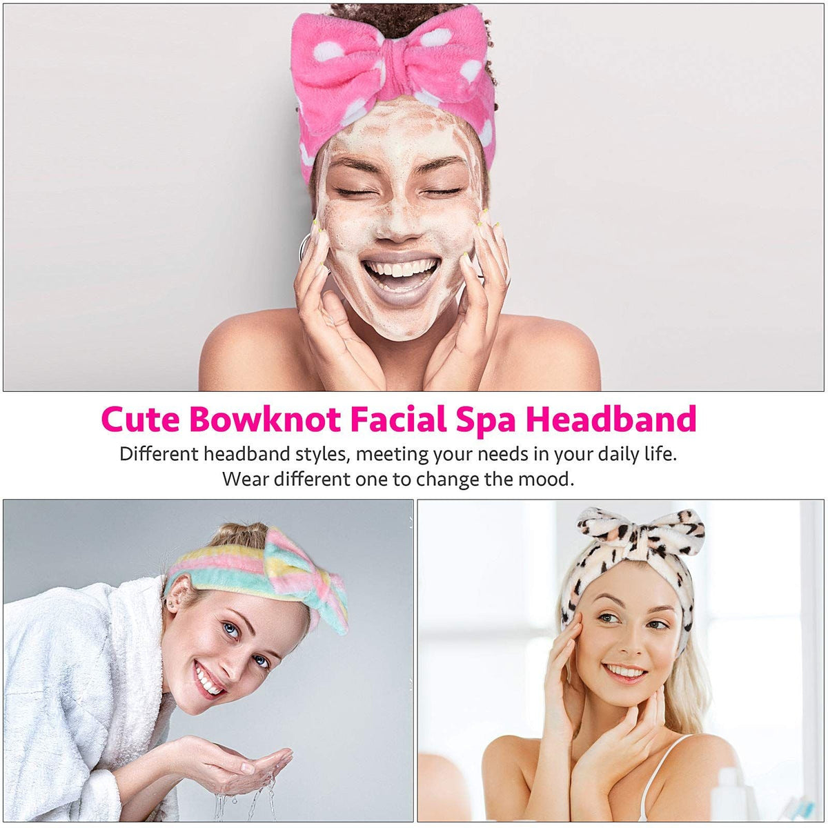 6 Pack Spa Headband Hair Wrap Facial Shower Bath Fleece Bowknot Striped Hair Band