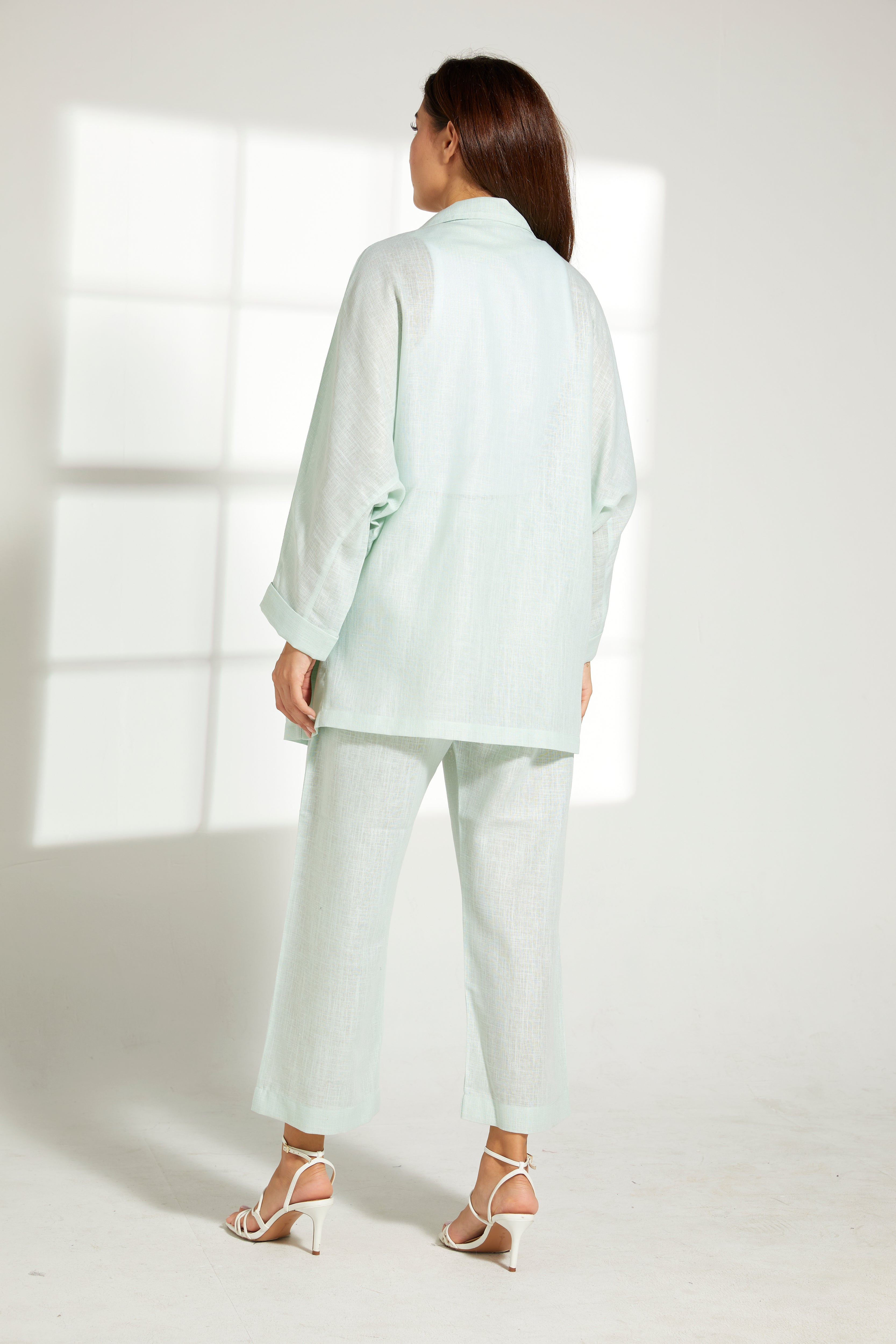 MOiSTREET Sea Green Linen Top and Pants Set