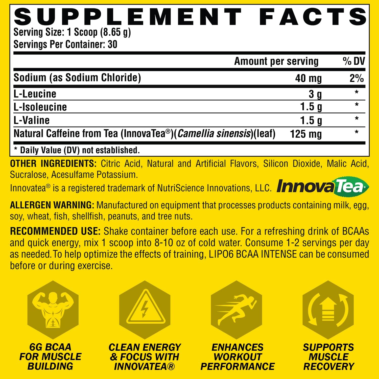 Nutrex Research, Lipo6 Bcaa Intense 30s Fruit Punch 259g